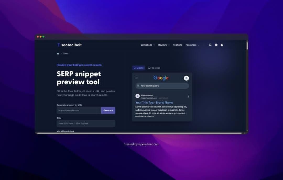 SERP snippet preview tool