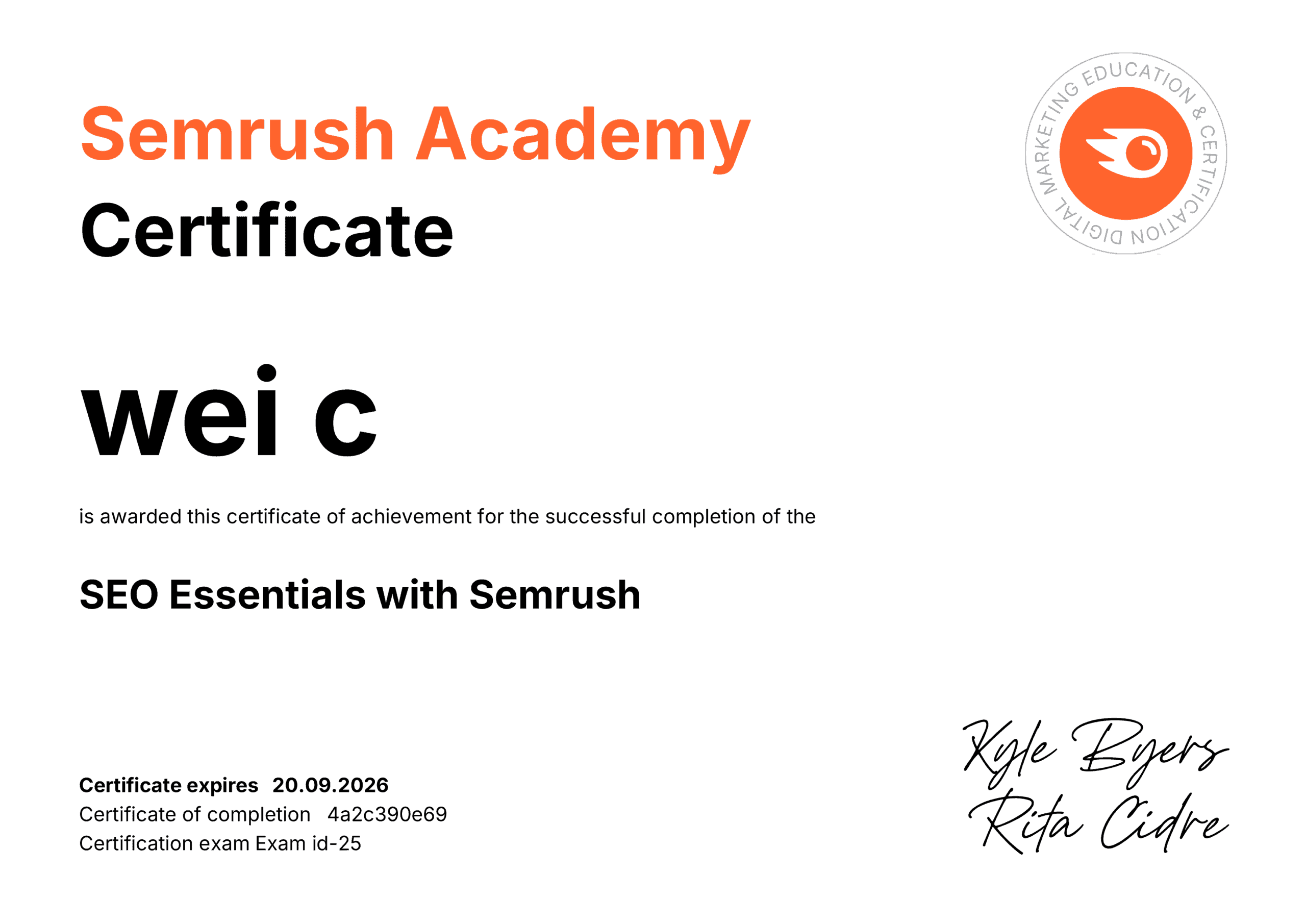 semrush seo essentials course certificate